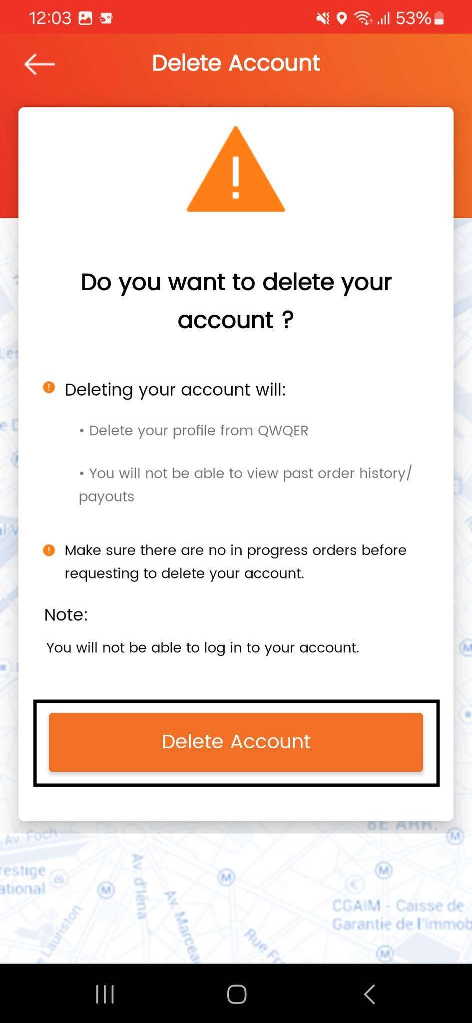 Step 5: Click the "Delete Account".